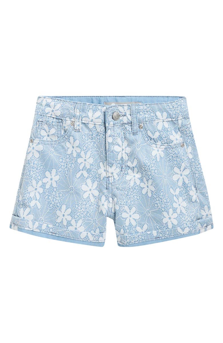 Tractr Kids' Bonded Lace Cotton Blend Denim Shorts, Main, color, Blue