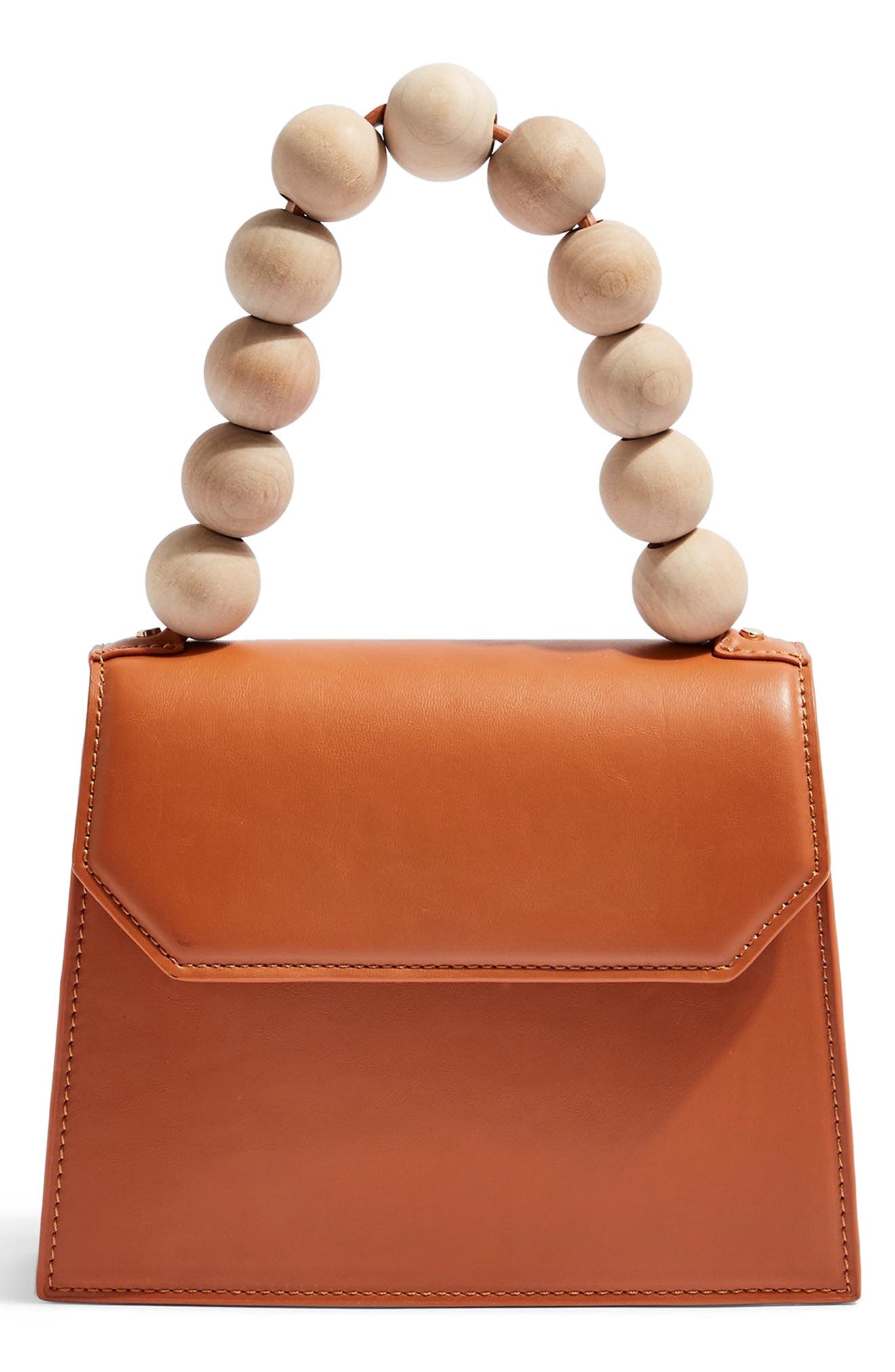 Miesha Statement Handle Faux Leather Satchel, Main, color, TAN