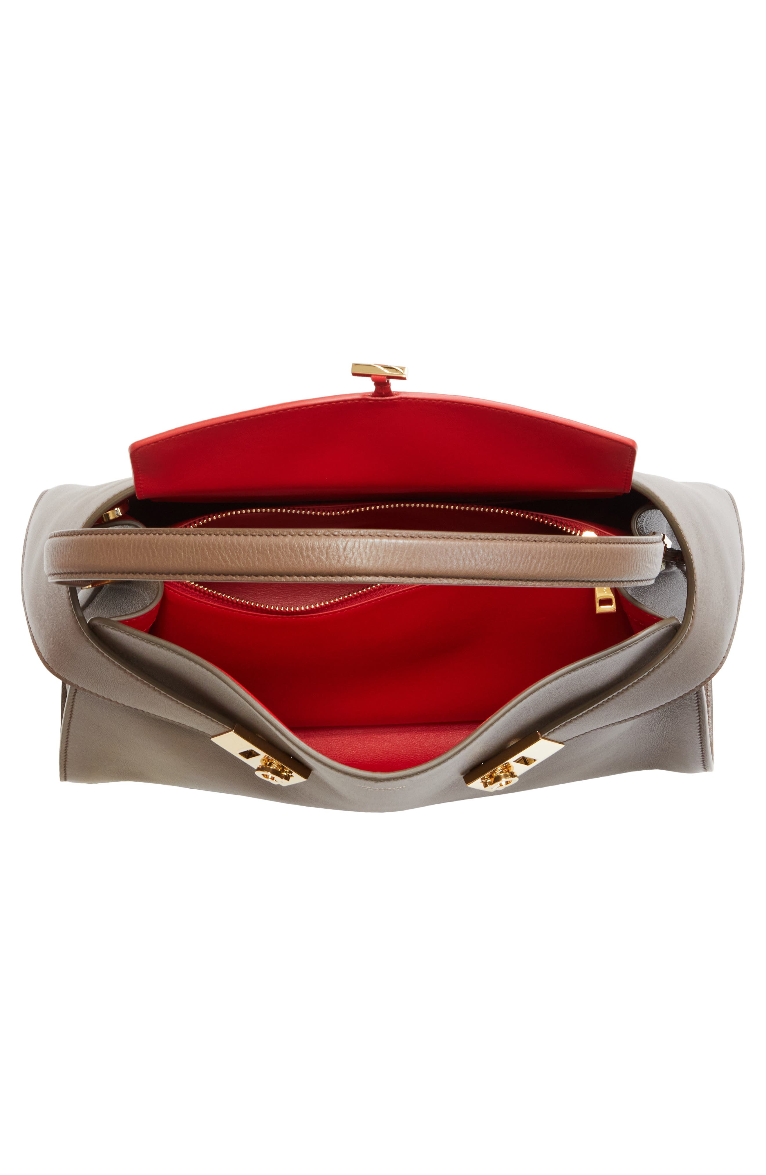 FERRAGAMO Small Hug Leather Top Handle Bag, Alternate, color, Clay/ Flame Red