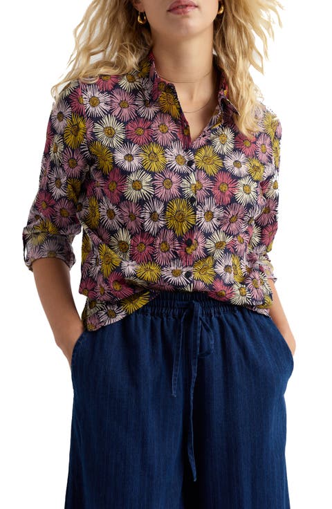 Larissa Crinkled Floral Organic Cotton Button-Up Shirt