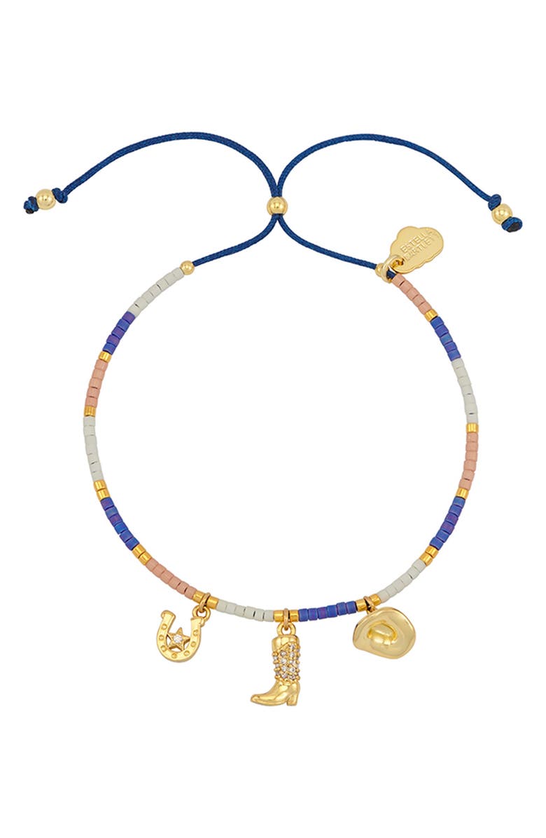 Estella Bartlett Cowboy Miyuki Louise Beaded Slider Bracelet, Alternate, color, Blue Multi/ Gold