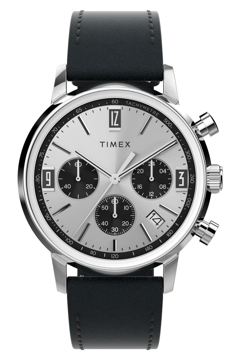 Marlin Chronograph Leather Strap Watch, 40mm, Main, color, STAINLESS STEEL