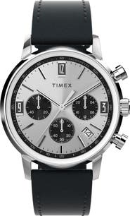 Timex® Marlin Chronograph Leather Strap Watch, 40mm
