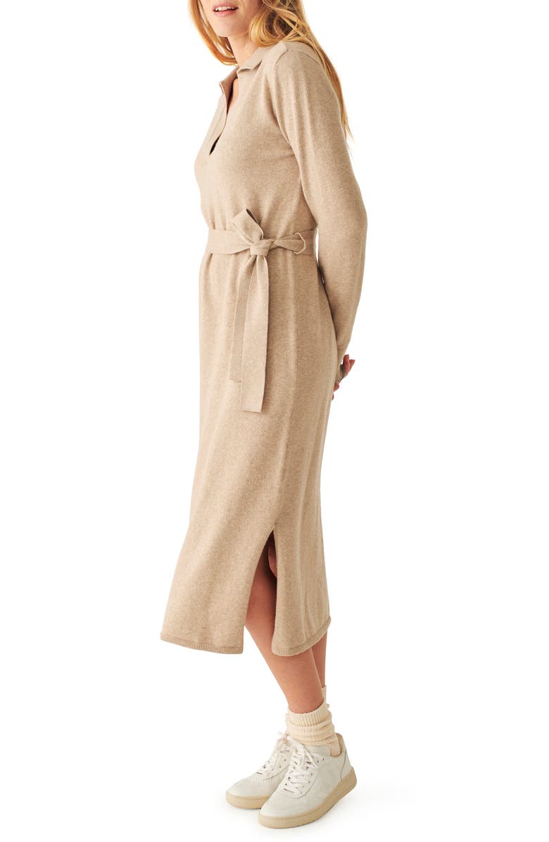 Faherty Jackson Long Sleeve Tie Waist Cotton Blend Sweater Dress, Alternate, color, Oatmeal Heather