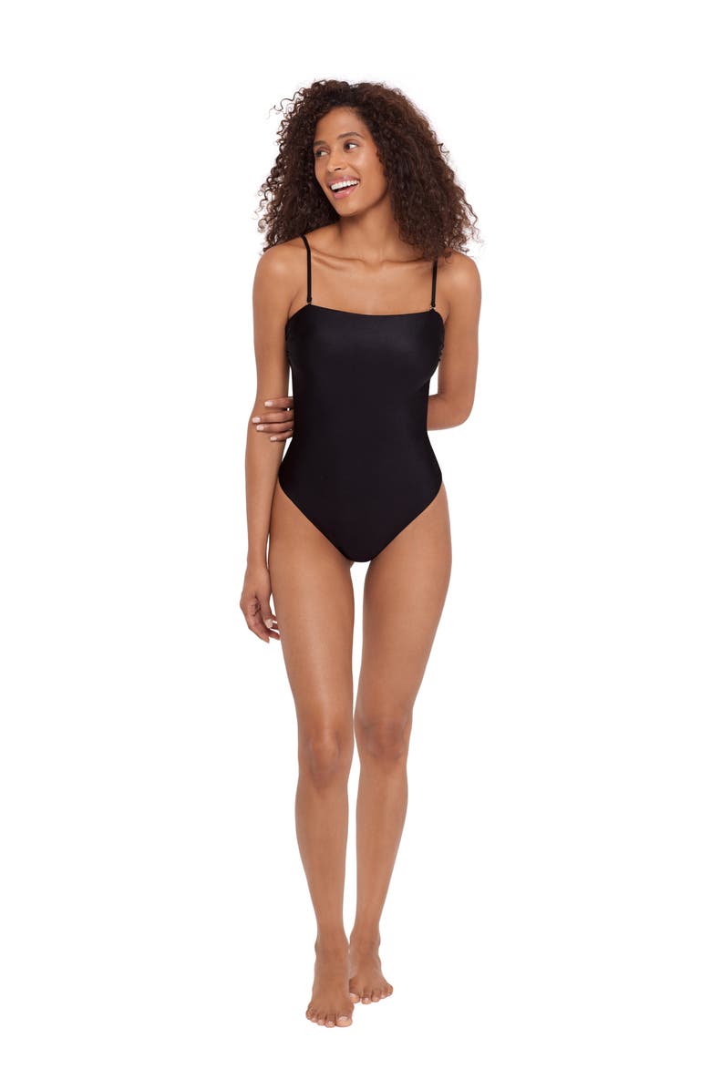 Steve Madden Open Back One-Piece Swimsuit, Alternate, color, Raven Black