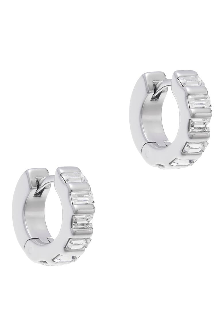 Liza Linear Crystal Huggie Hoop Earrings, Alternate, color, SILVER TONE / CLEAR CRYSTAL
