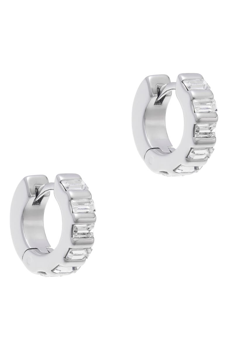 Reiss Liza Linear Crystal Huggie Hoop Earrings, Alternate, color, Silver Tone / Clear Crystal
