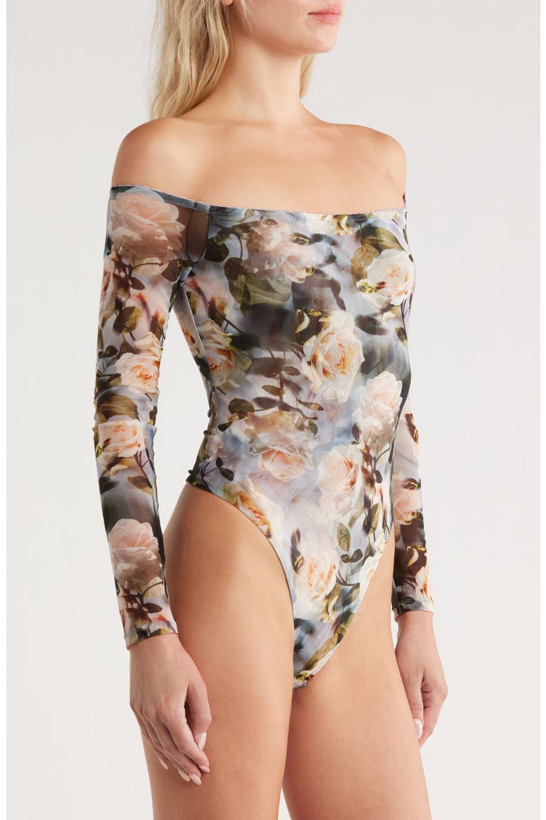 Peonie Off the Shoulder Bodysuit, Alternate, color, MULTI DISTRESSED FLORAL
