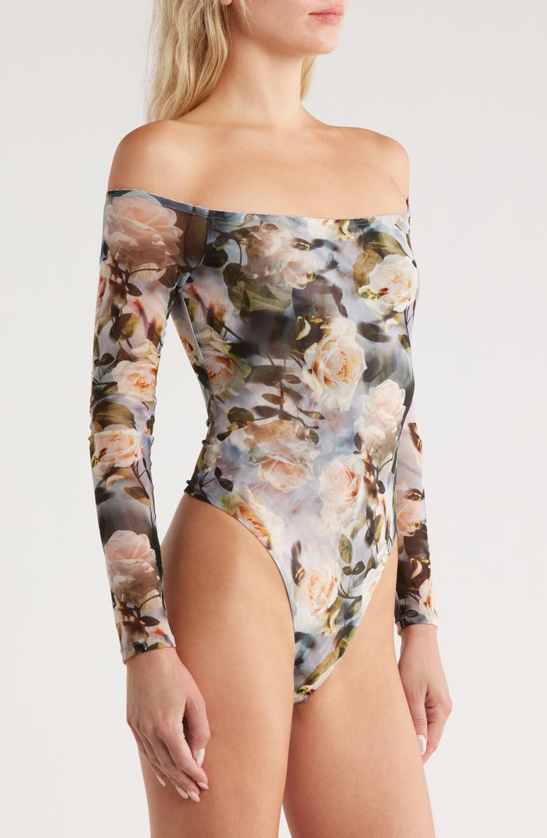 L'AGENCE Peonie Off the Shoulder Bodysuit, Alternate, color, Multi Distressed Floral