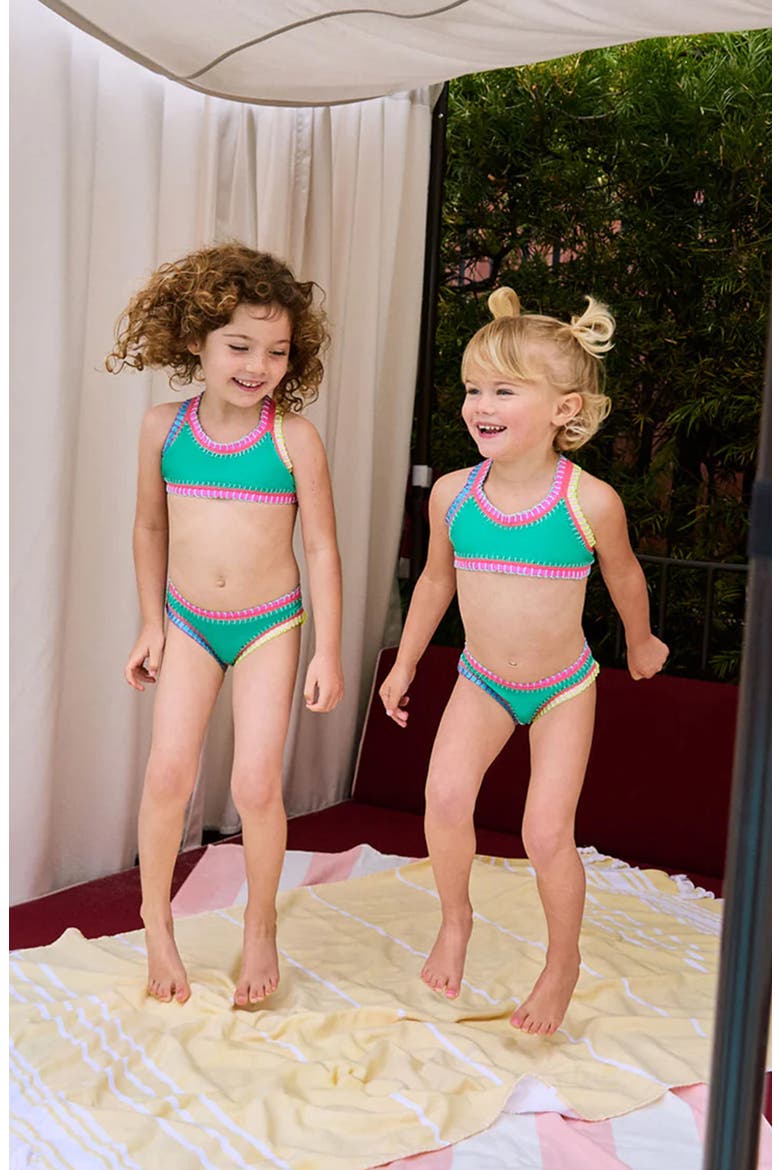 Kids' Rainbow Embroidered Two-Piece Swimsuit, Alternate, color, IRELAND GREEN