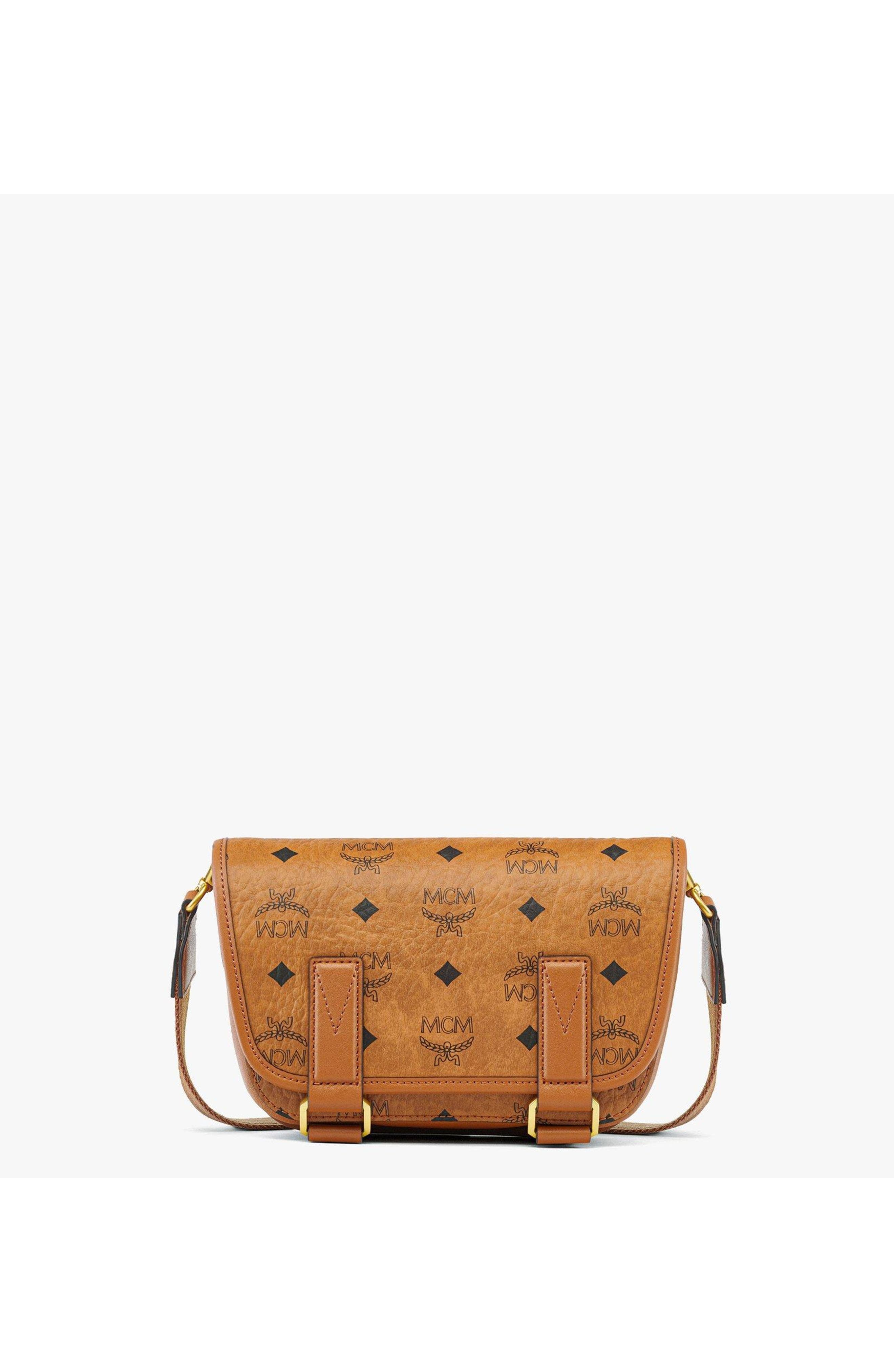 MCM Aren Messenger Bag in Visetos, Main, color, Cognac