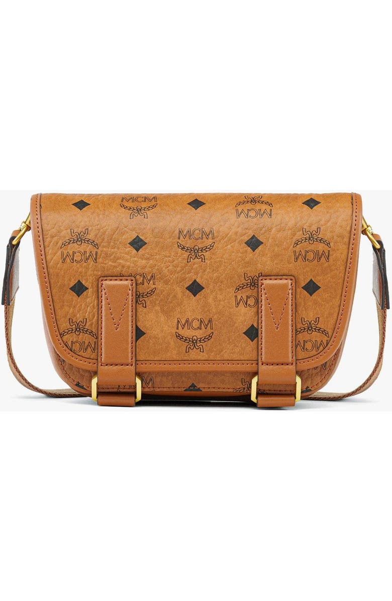 MCM Aren Messenger Bag in Visetos, Main, color, Cognac