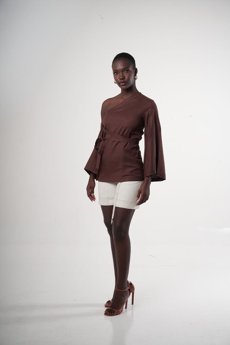 Cacao Convertible One-shoulder Blouse, Alternate, color, Cocoa Brown