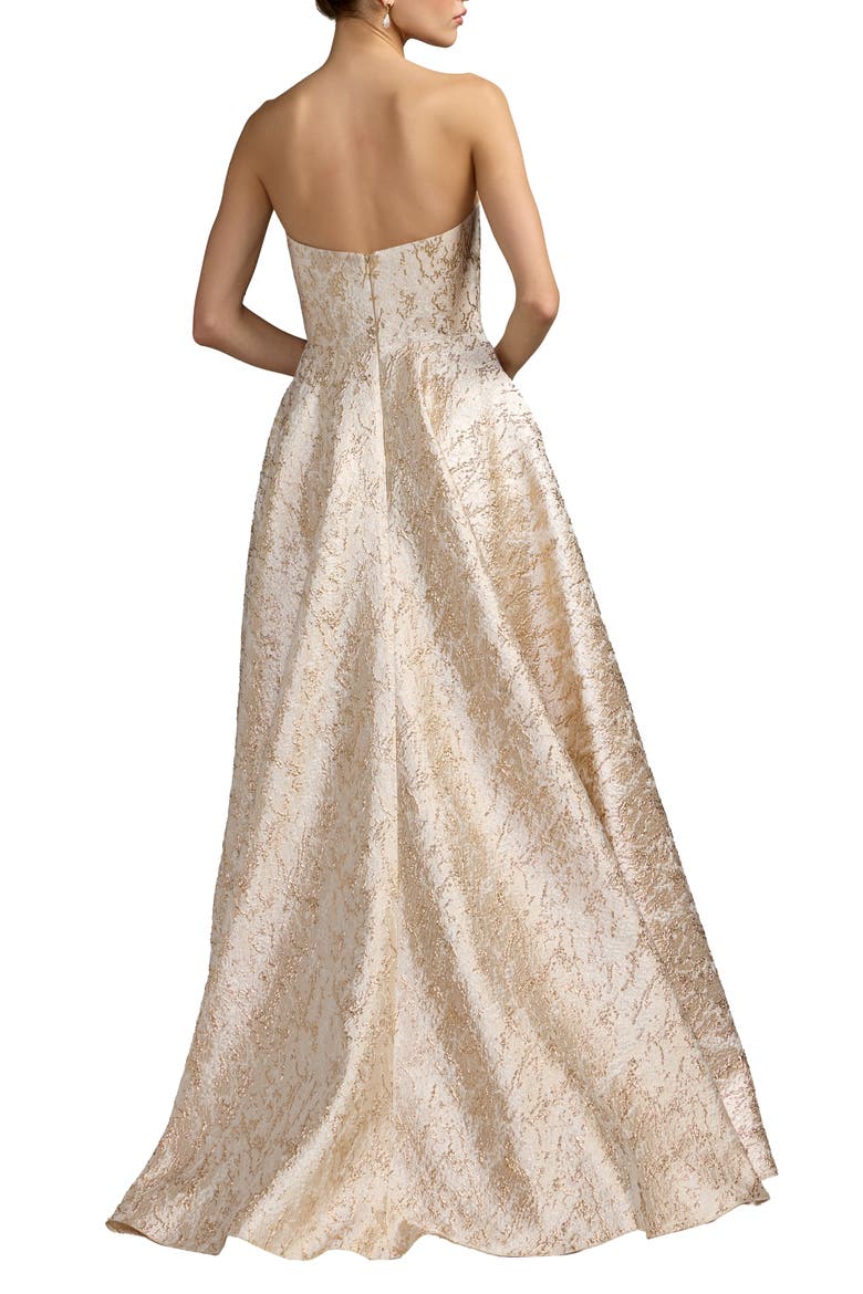 Strapless Metallic Brocade Ball Gown, Alternate, color, Champagne Gold