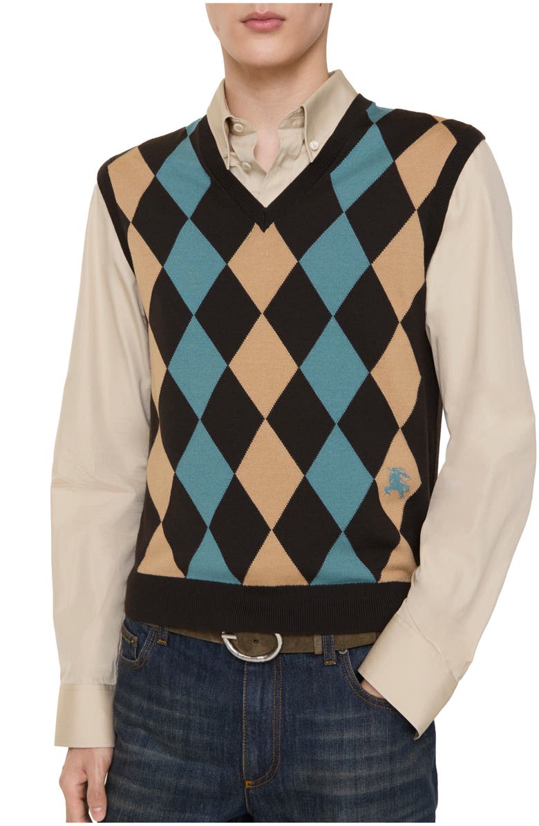 Burberry Argyle Wool Sweater Vest, Main, color, Charred Brown