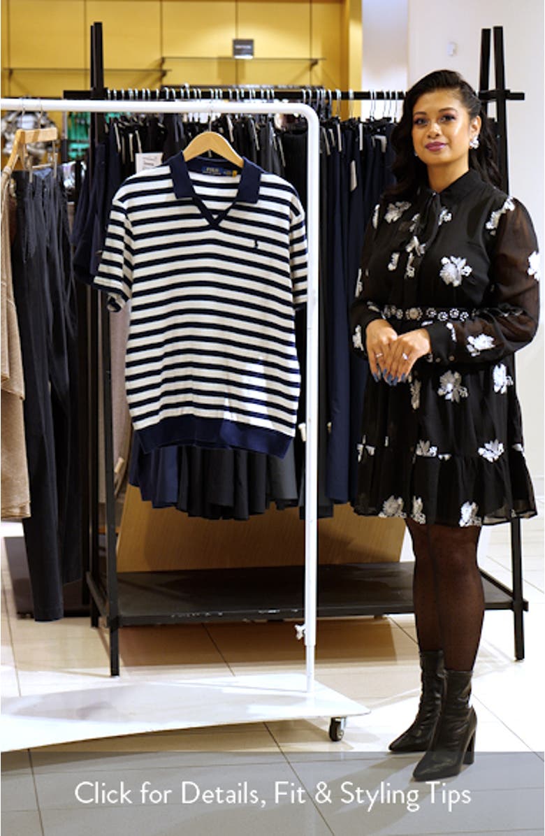 Stripe Pointelle Rib Johnny Collar Polo, sales video thumbnail