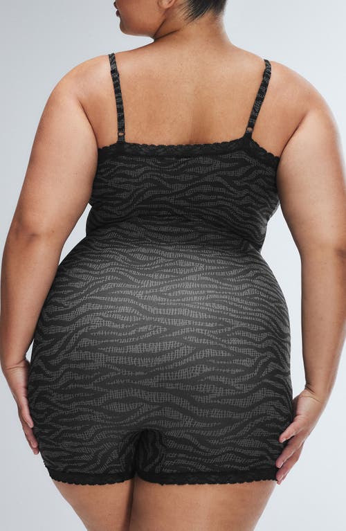 Savage X Fenty Snug Hug Sleep Romper In Black Caviar Tiger Stripe Text