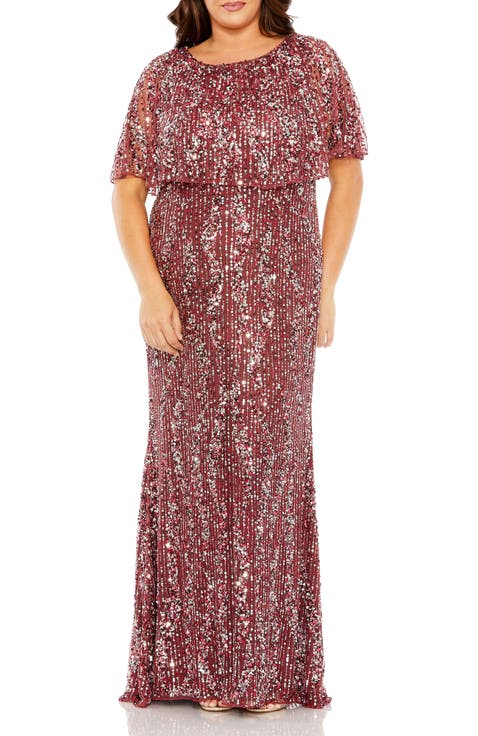 High-Neck Sequin Embellished Dress with Semi-Sheer Cape Sleeves