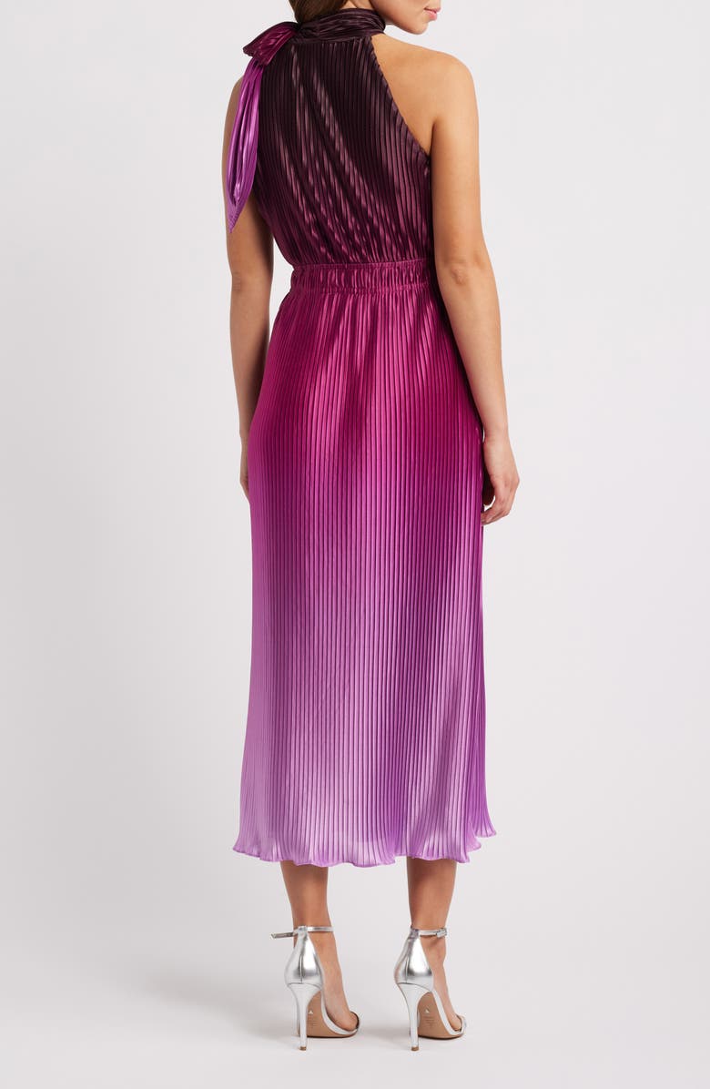 Anne Klein Pleated Tie Neck Midi Dress, Alternate, color, 