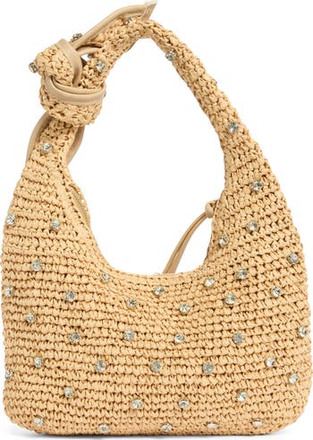 Jessa Crystal Embellished Raffia Shoulder Bag