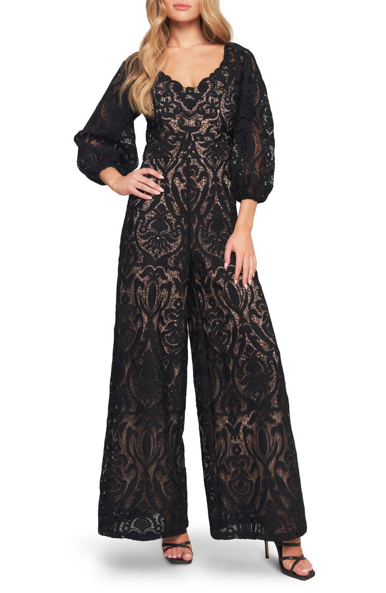 FLYING TOMATO Lace Jumpsuit, Main, color, Black