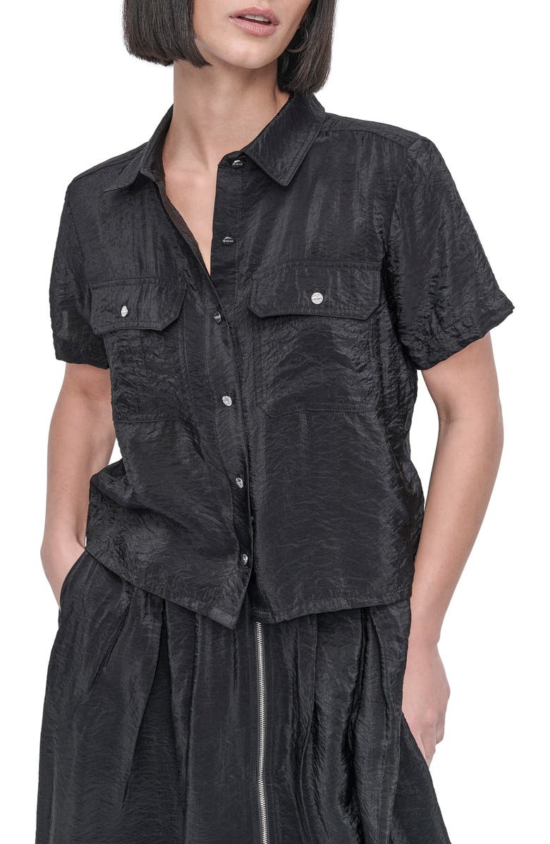 DKNY Tech Poplin Button-Up Shirt, Main, color, Black
