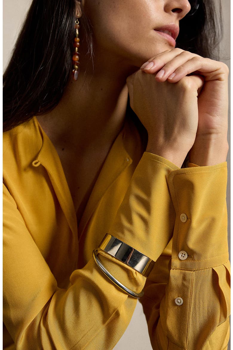 Split Neck Long Sleeve Gown, Alternate, color, GOLDEN YELLOW