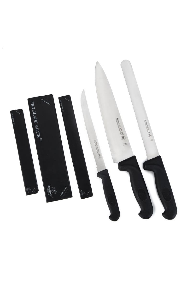 Soft Grip 3-Piece Stainless Steel Knife Set, Main, color, BLACK/ SILVER