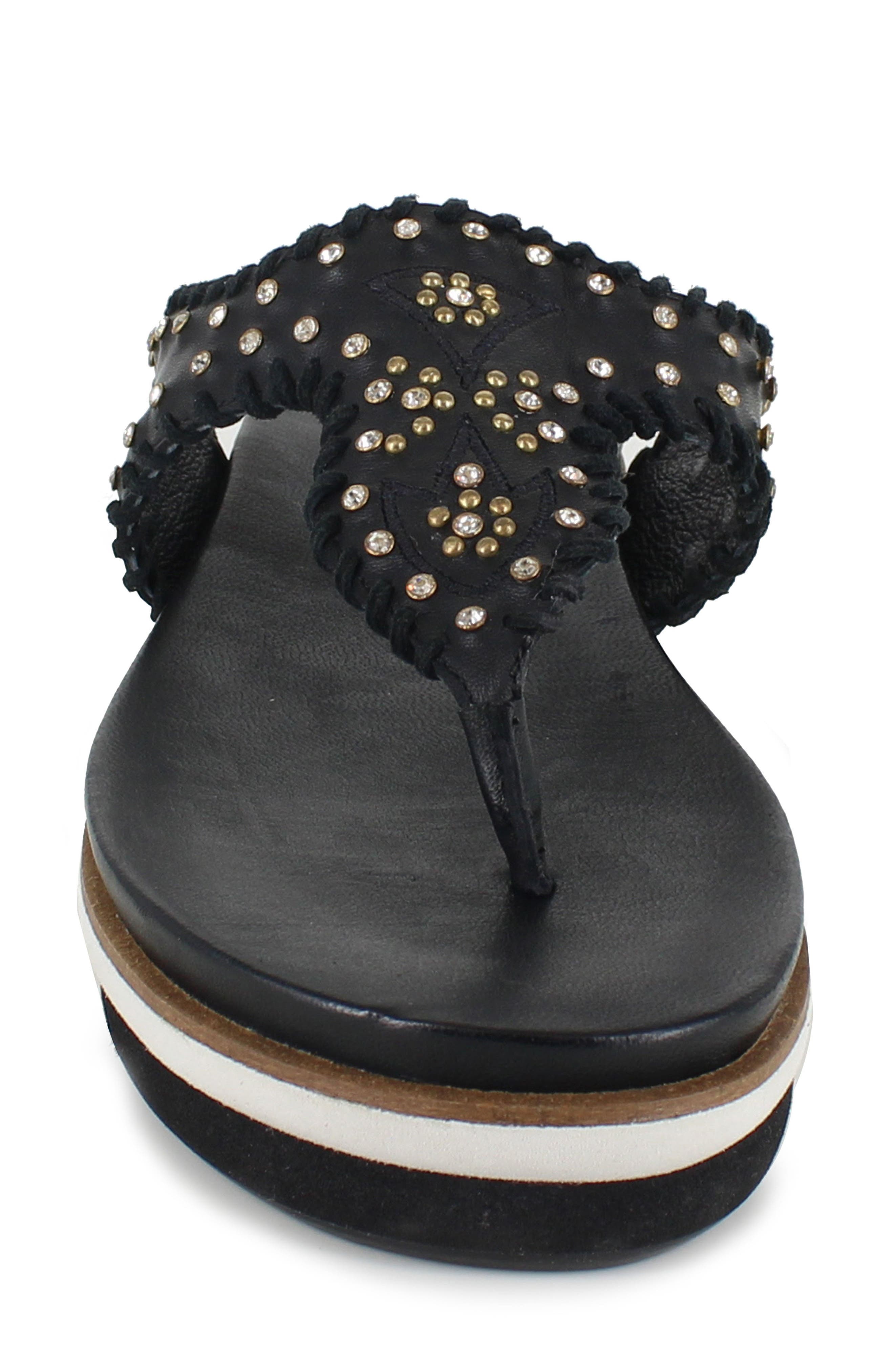 National Comfort Kamara Crystal Embellished Platform Flip Flop, Alternate, color, Black Leather