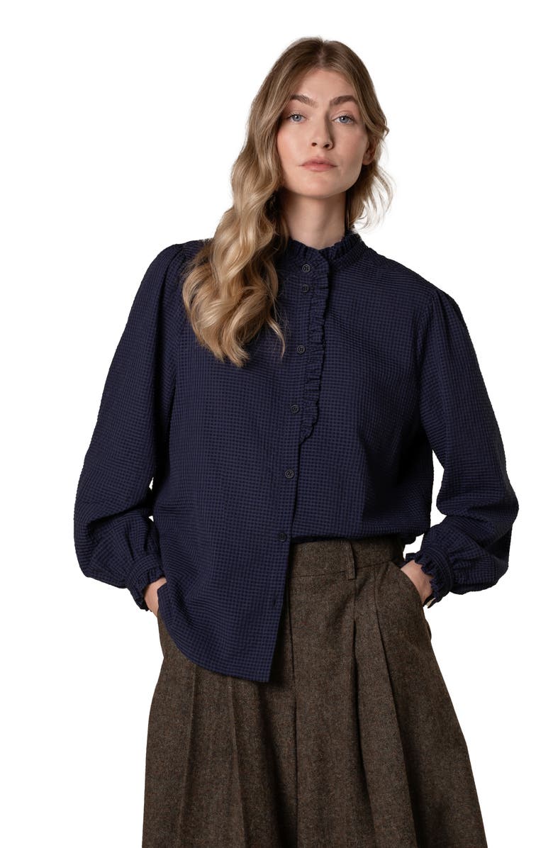 Celtic & Co. Textured Frill Collar Blouse, Alternate, color, Dark Navy