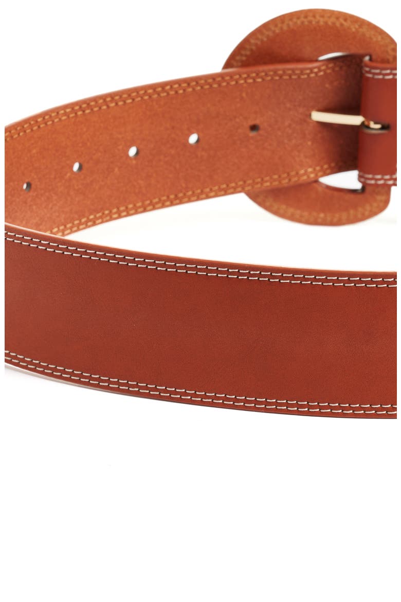Contrast Stitch Leather Belt, Alternate, color, RUST AMBER