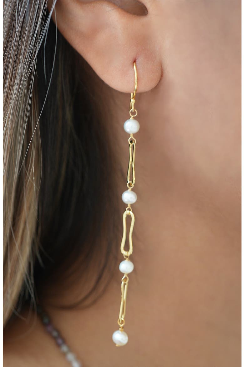 Freshwater Pearl Linear Drop Earrings, Alternate, color, GOLD
