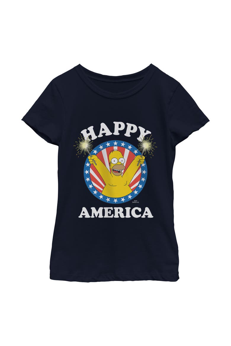 Girl's The Simpsons Happy and Festive Homer  Graphic T-Shirt, Main, color, Navy Blue