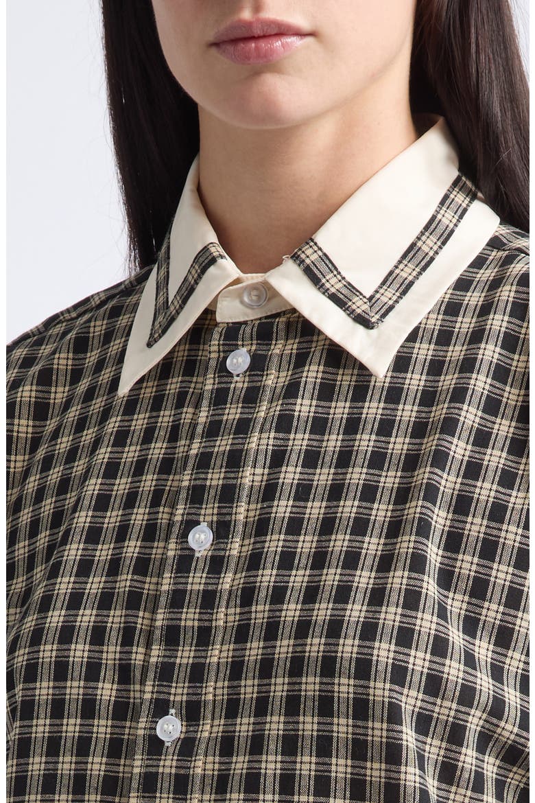 Gender Inclusive Pippa Trimmed Bordered Check Button-Up Shirt, Alternate, color, BLACK