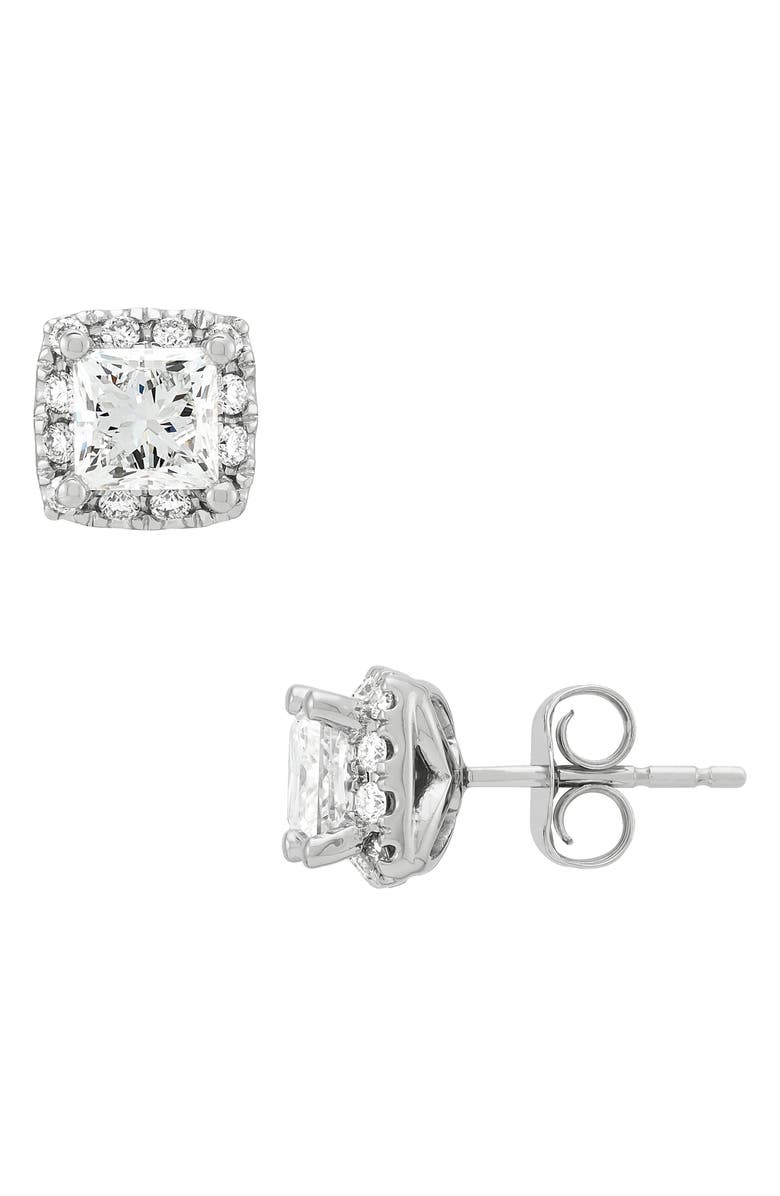 Frankie & Zoe 10K White Gold Lab Grown Princess Cut Diamond Halo Stud Earrings, Alternate, color, White Gold