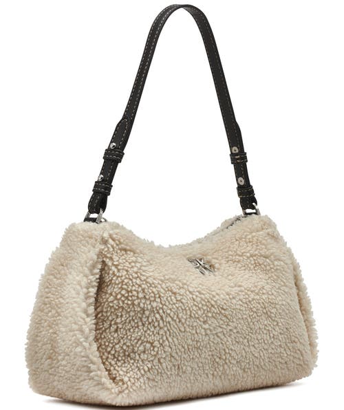 Dkny Remy Shearling Top-zip Shoulder Bag In White