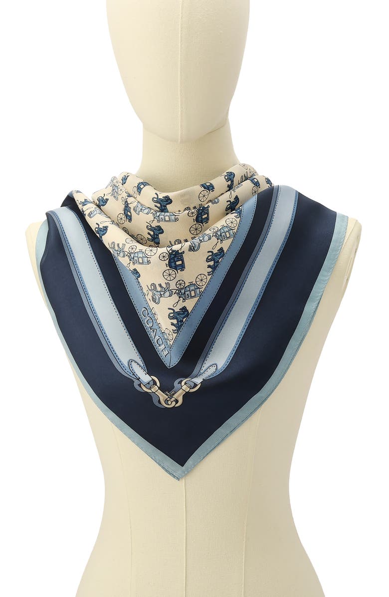 COACH Horse & Carriage Straps Silk Scarf, Alternate, color, Deep Blue