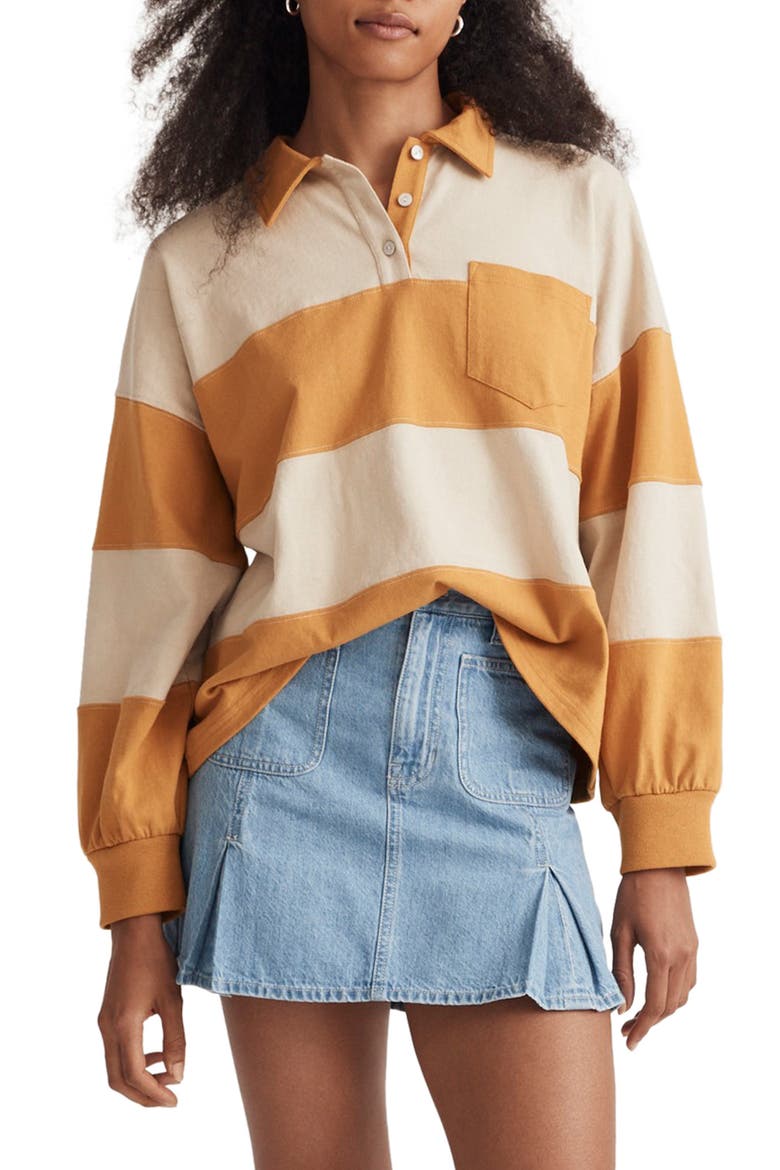 Striped Rugby Polo Shirt, Main, color, AMBER GOLD