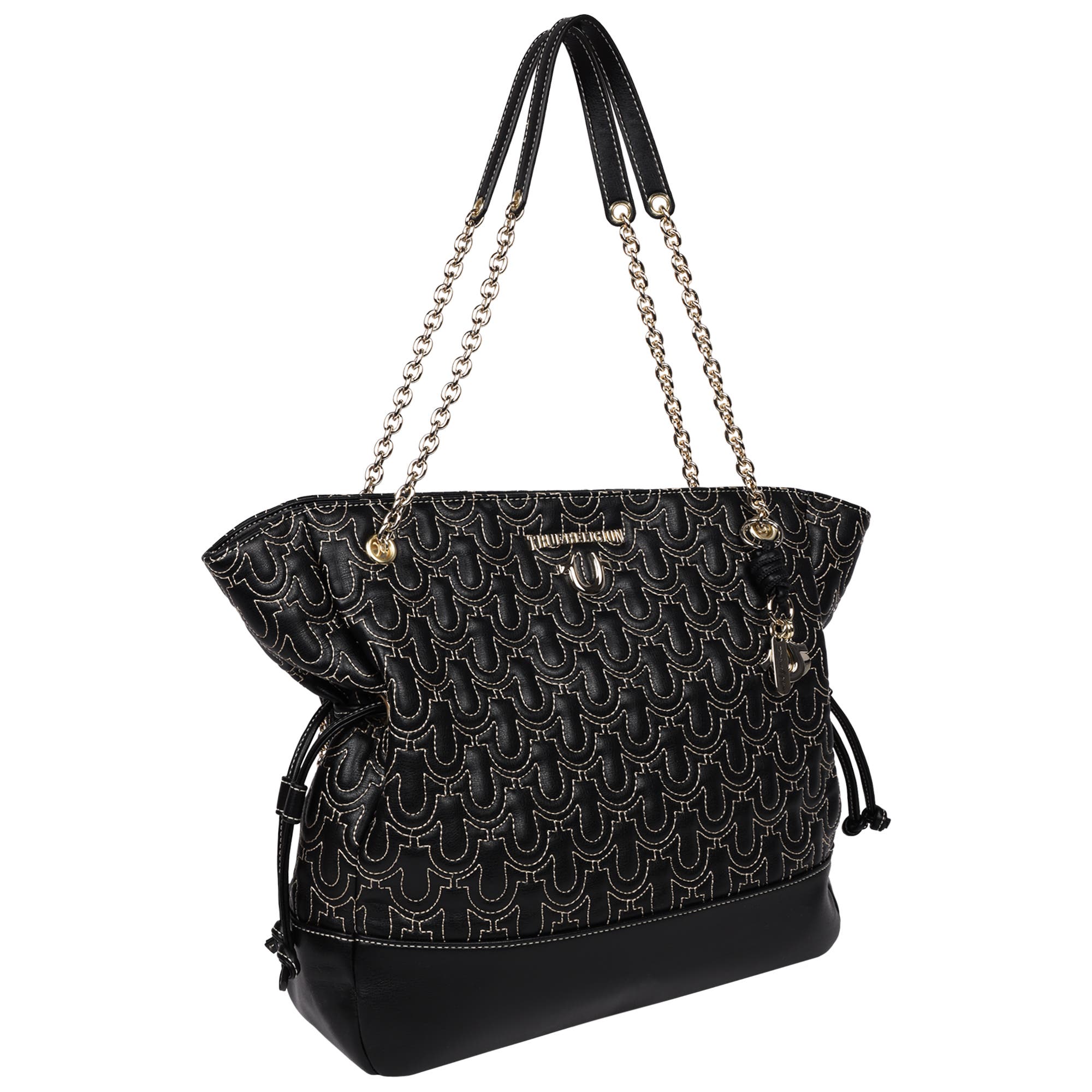 True Religion Cinch Side Soft Logo Tote, Alternate, color, Black