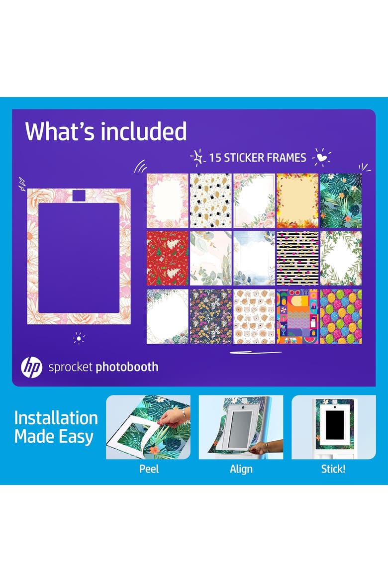 Decorative Stickers Frames, Custom Adhesive Frame Stickers Only for the HP Sprocket Photobooth, Alternate, color, White