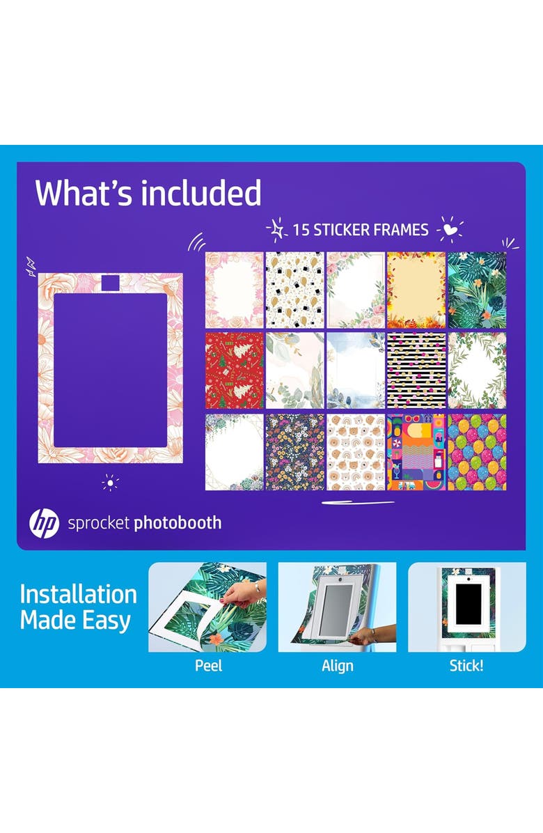 HP Decorative Stickers Frames, Custom Adhesive Frame Stickers Only for the HP Sprocket Photobooth, Alternate, color, White