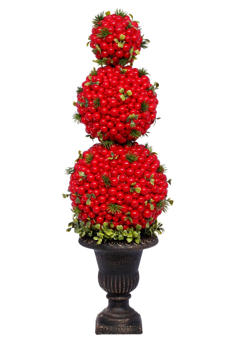 Triple Ball Berry Topiary, Set of 2, Main, color, Red