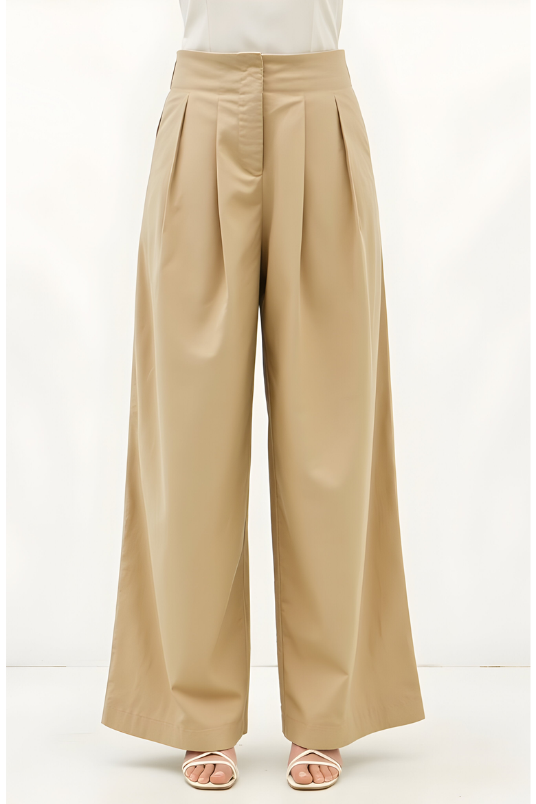 Pleated Wide-Leg Trousers, Main, color, Beige