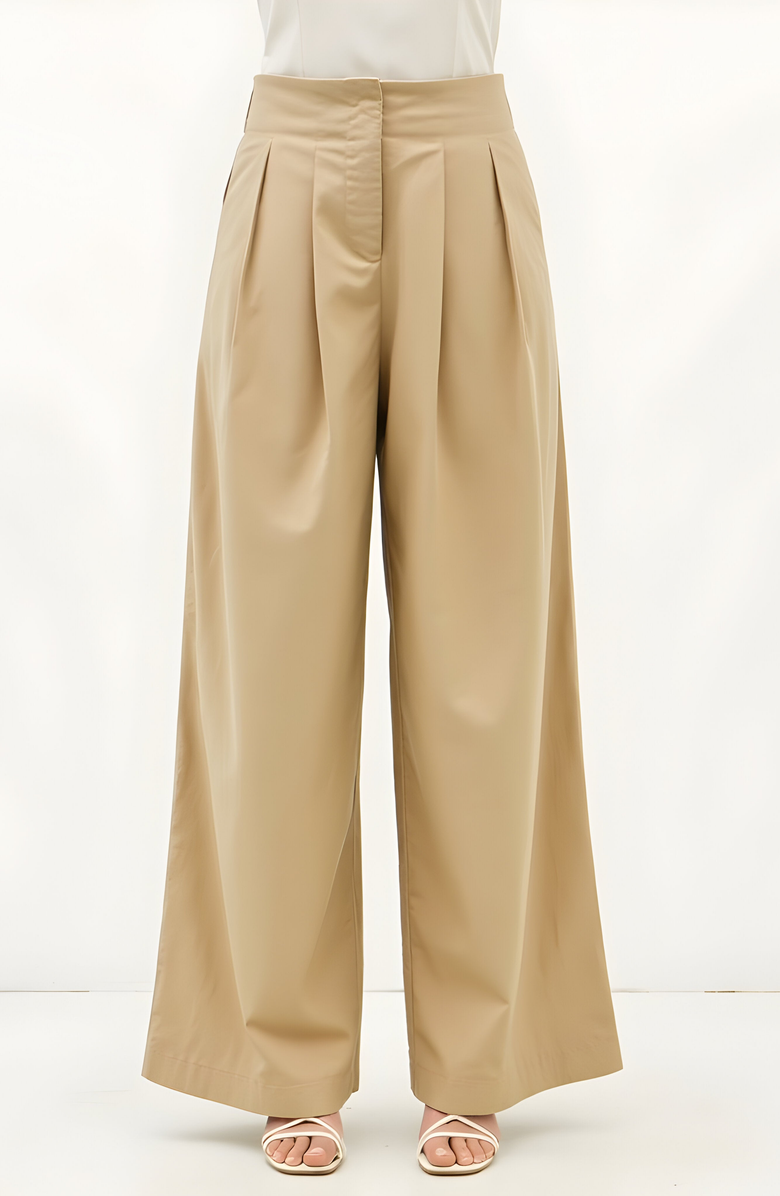 Modenaire Pleated Wide-Leg Trousers, Main, color, Beige