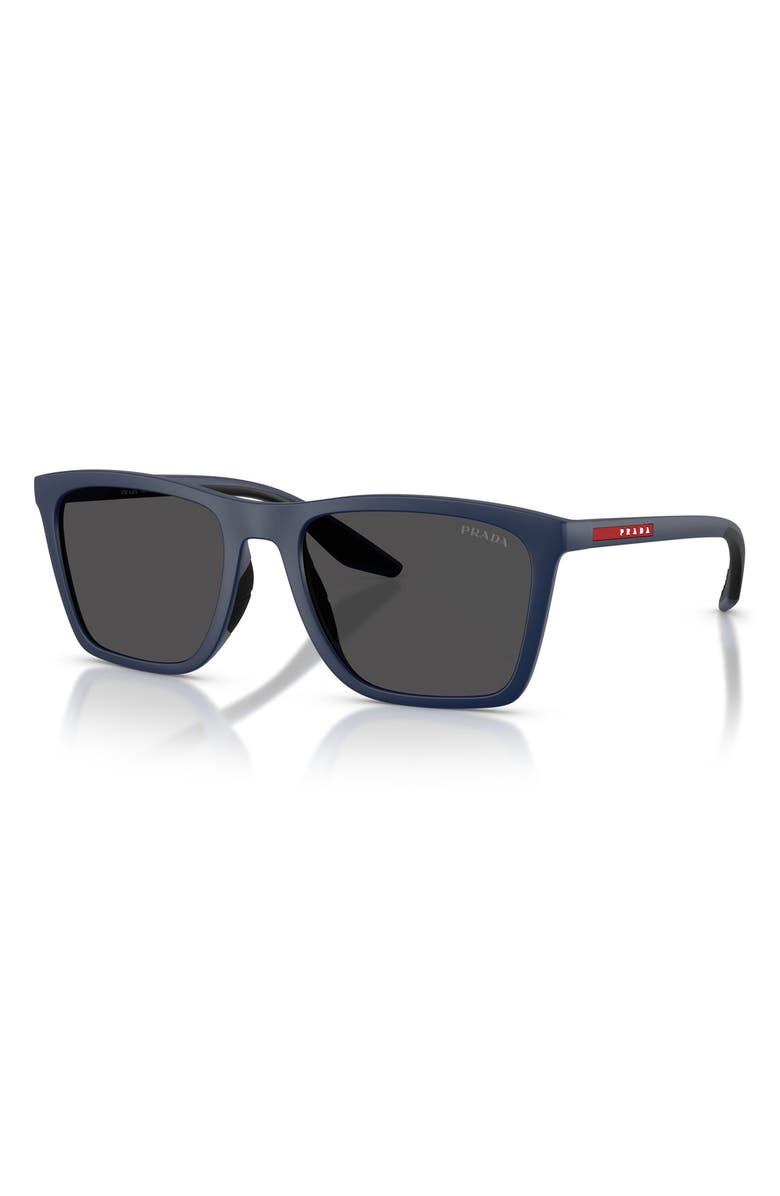 Prada Linea Rossa 56mm Pillow Sunglasses, Alternate, color, Matte Blue / Dark Grey