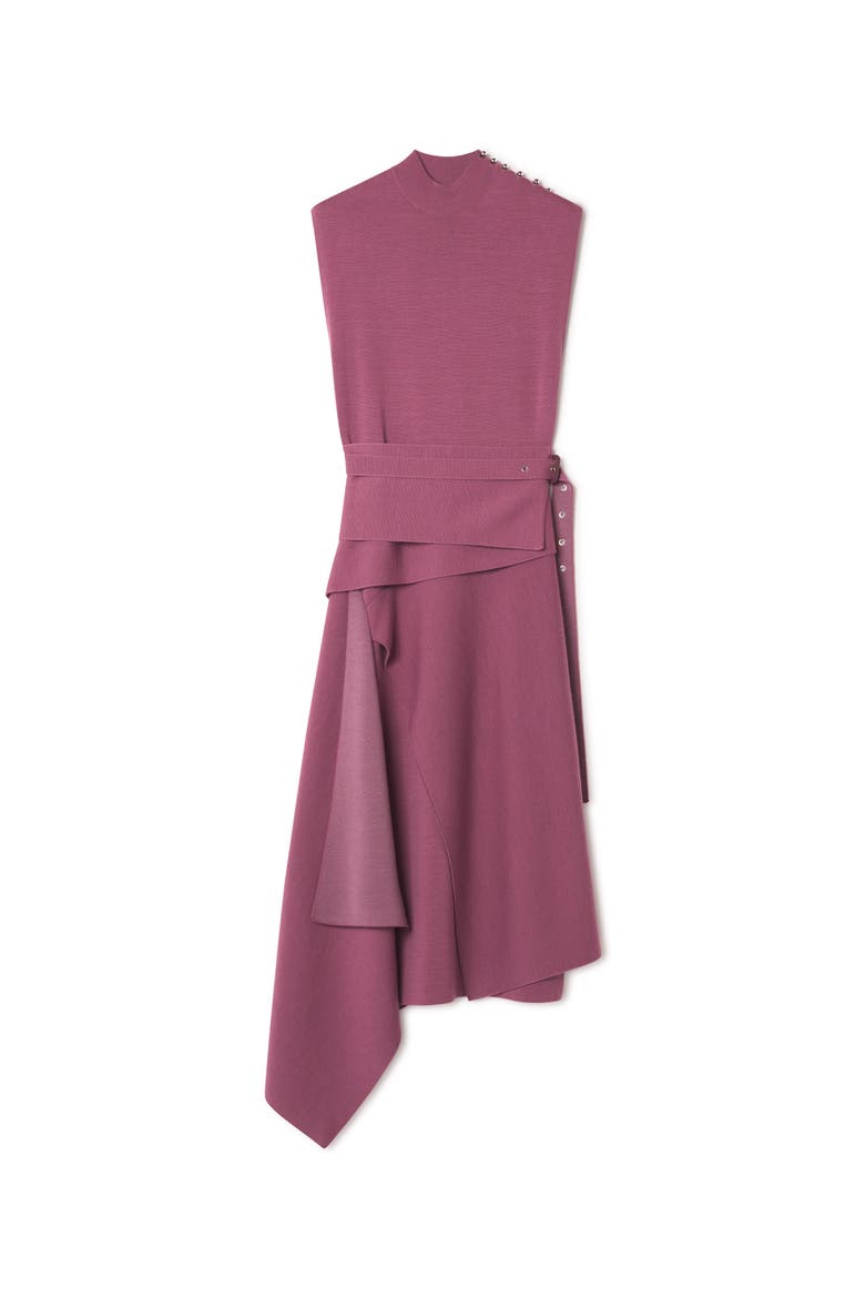 Draped High Collar Dress In Wool, Alternate, color, Automne Pink