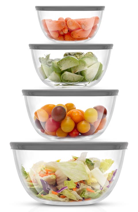 Set of 4 Thick Glass Mixing Bowls with Airtight Lids