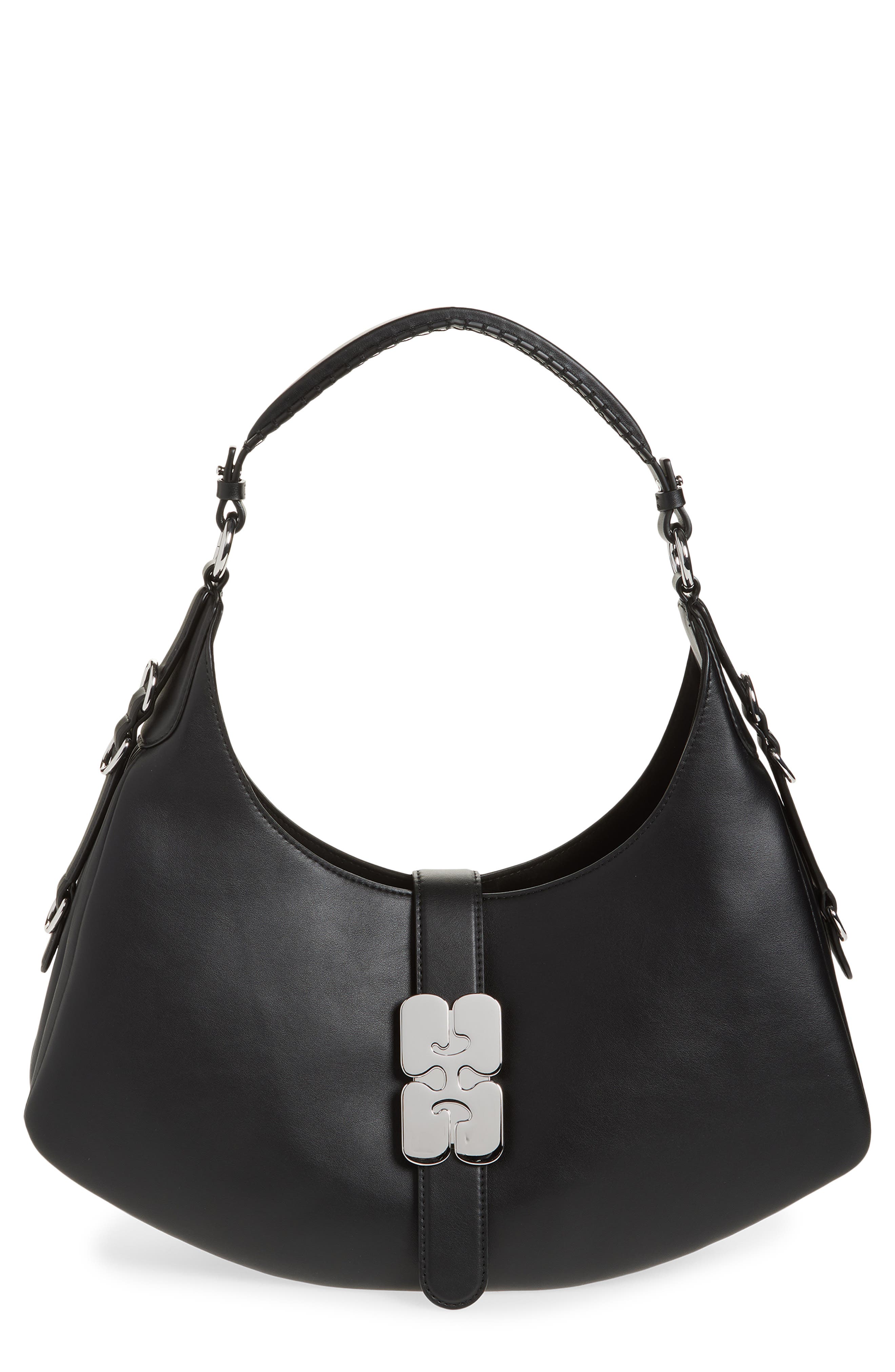 Ganni Small Kat Shoulder Bag, Main, color, Black