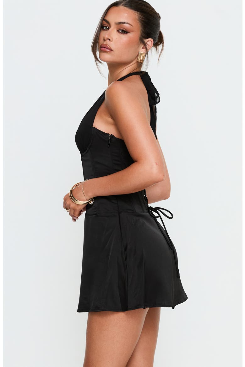 Evalana Corset Mini Halter Dress, Alternate, color, BLACK