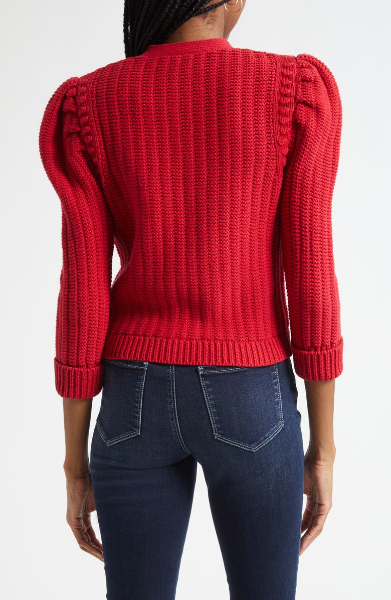 L'AGENCE Delli Juliet Sleeve Cotton Blend Cardigan, Alternate, color, Engine Red/ Gold